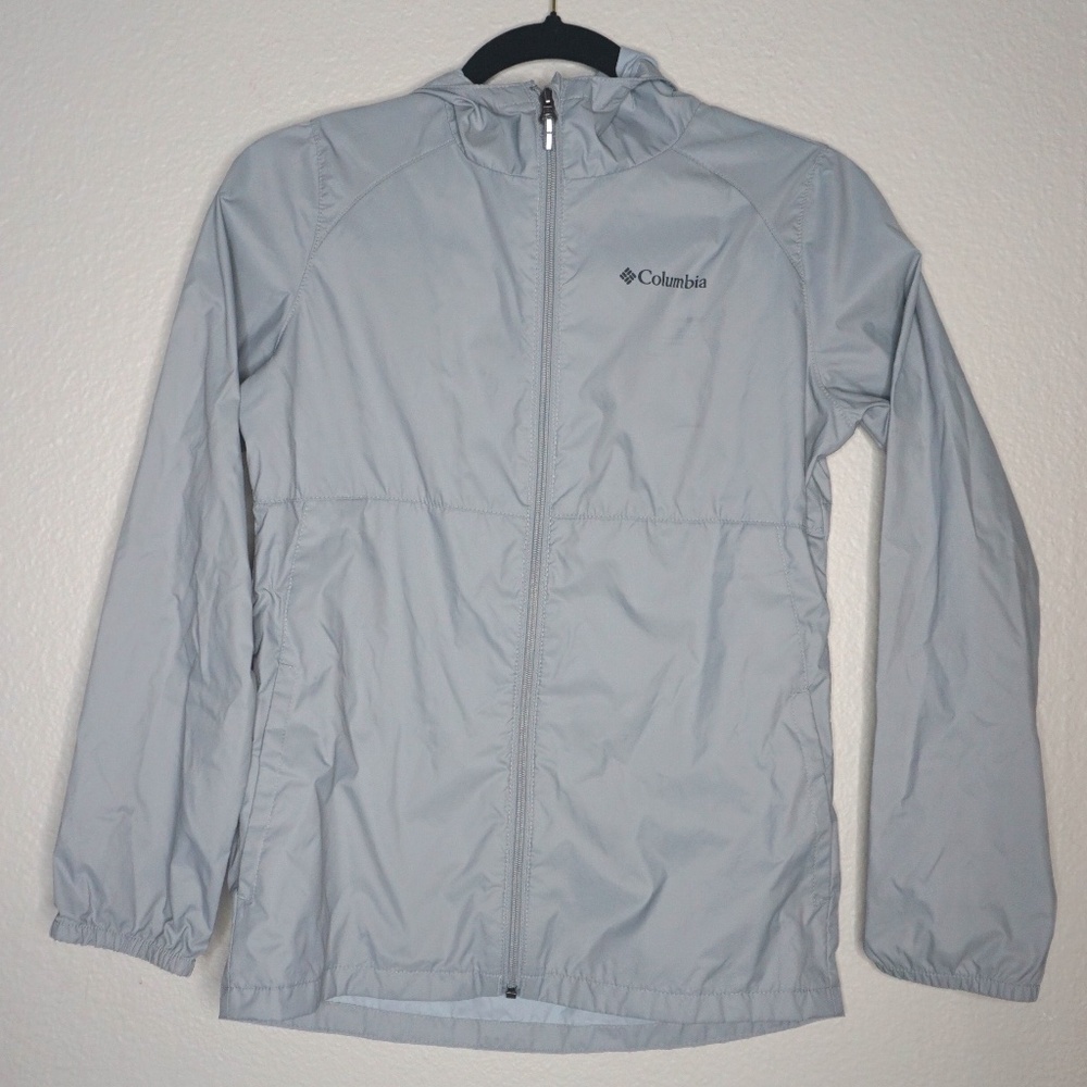 Columbia Youth Light Gray Full Zip Lightweight Jacket with Hood - Size Large